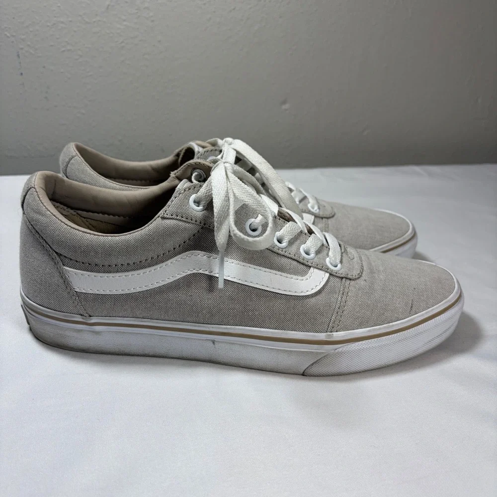 Vans Ward Low Top Sneakers Tan Canvas White Stripe Womens Skate Shoes